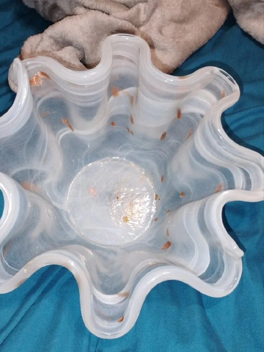 Classic White Swirled Glass Decorative Bowl -